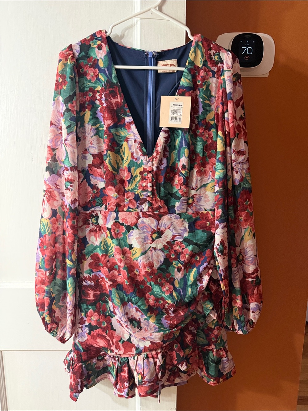 Showpo Multicolor Floral V-Neck Long Sleeve Mini Dress